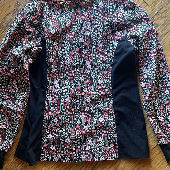Cherokee black/red zip floral long sleeve scrub jacket S - Picture 5 of 6